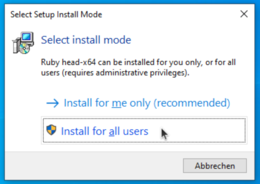 RubyInstaller 公式 FAQ のインストールモード選択画面例
